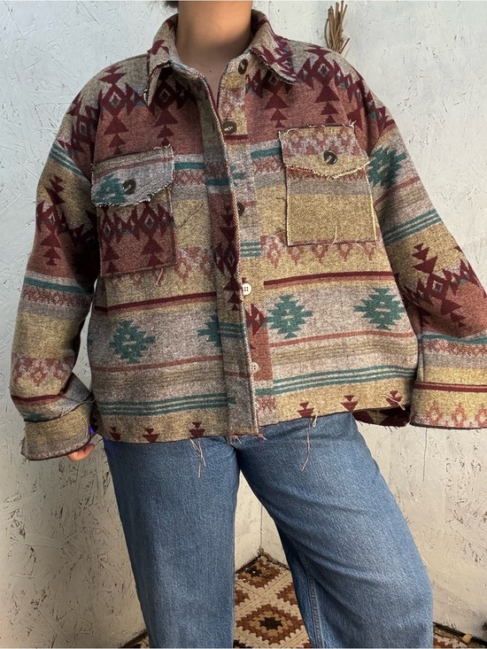 LA MIEL Jackets & Blazers - La Miel Western Aztec Distressed Fall Cozy Oversized Shacket Small